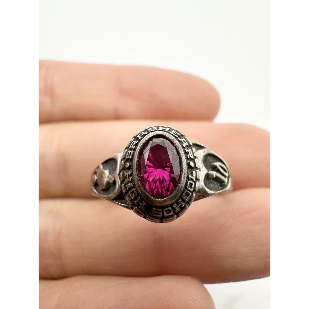 Vintage Class Ring Pink Gemstone Untested Metal Size 6.5